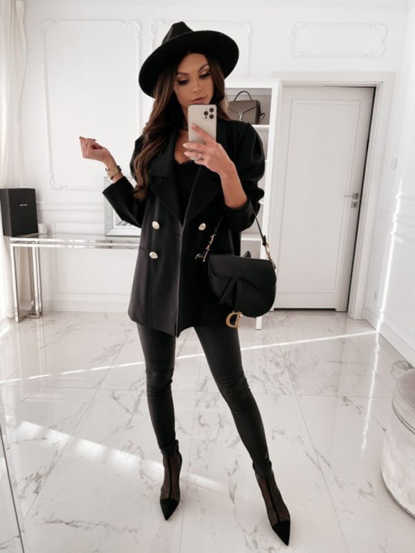 Women's New Casual Jacket Double Breasted Solid Color Suit - Love Salve