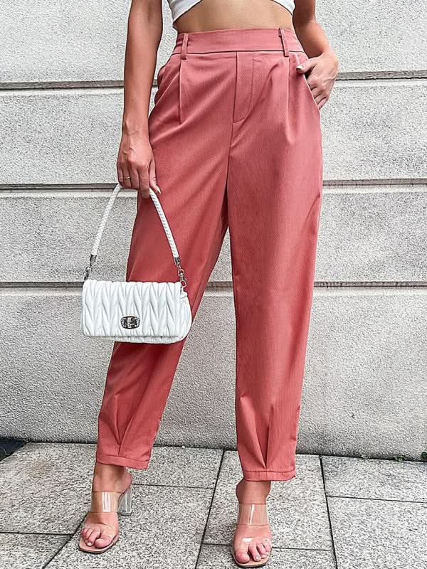 Women's Stylish Woven Cropped Pants with Elastic Waist - Love Salve