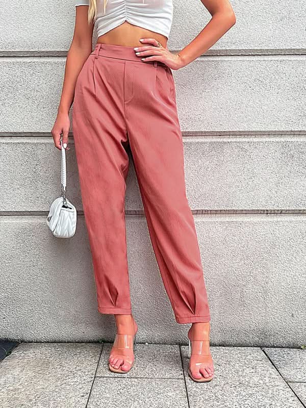 Women's Stylish Woven Cropped Pants with Elastic Waist - Love Salve