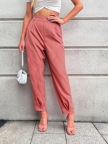 Women's Stylish Woven Cropped Pants with Elastic Waist - Love Salve