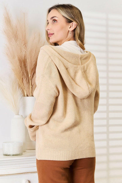 Woven Right Button-Down Long Sleeve Hooded Sweater - Love Salve