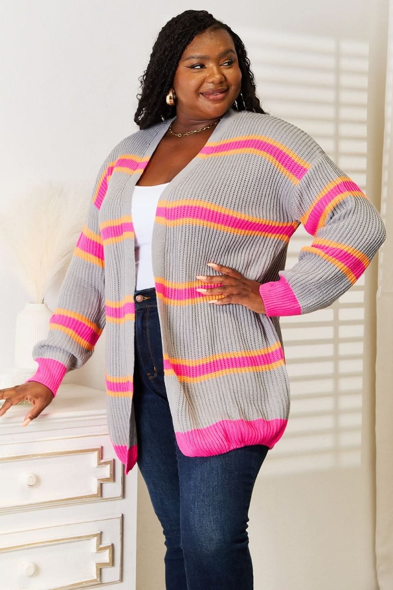 Woven Right Ribbed Long Sleeve Cardigan - Love Salve 