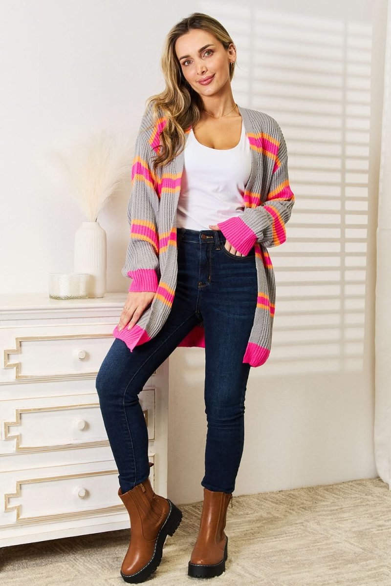 Woven Right Ribbed Long Sleeve Cardigan - Love Salve 