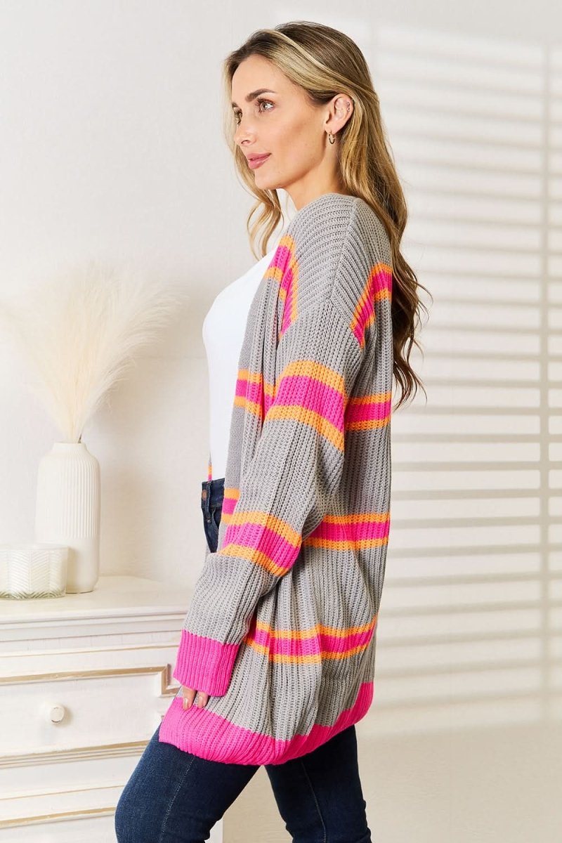 Woven Right Ribbed Long Sleeve Cardigan - Love Salve 