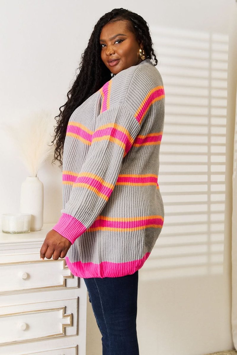 Woven Right Ribbed Long Sleeve Cardigan - Love Salve 