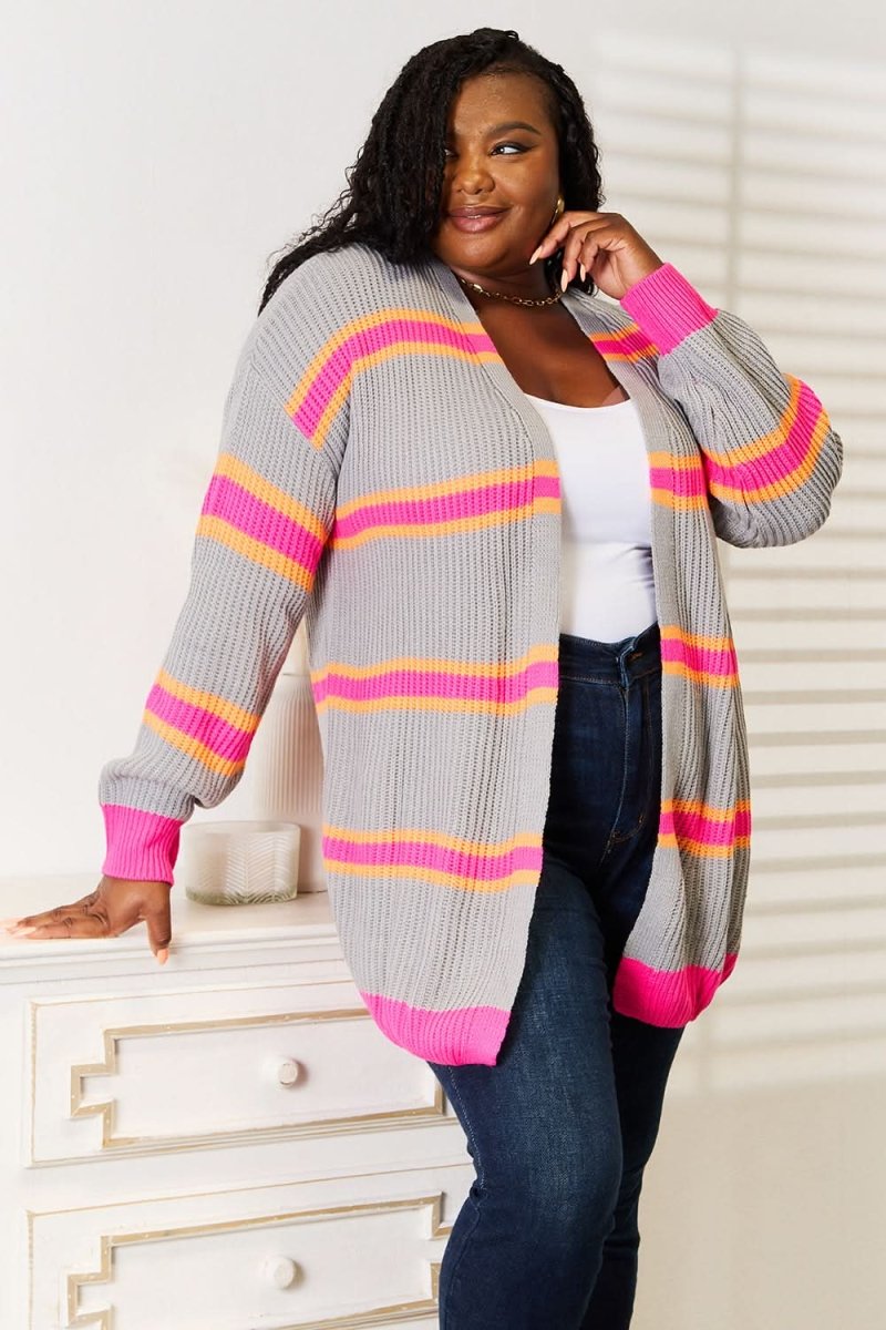 Woven Right Ribbed Long Sleeve Cardigan - Love Salve 