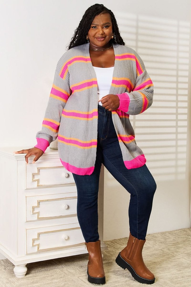 Woven Right Ribbed Long Sleeve Cardigan - Love Salve 