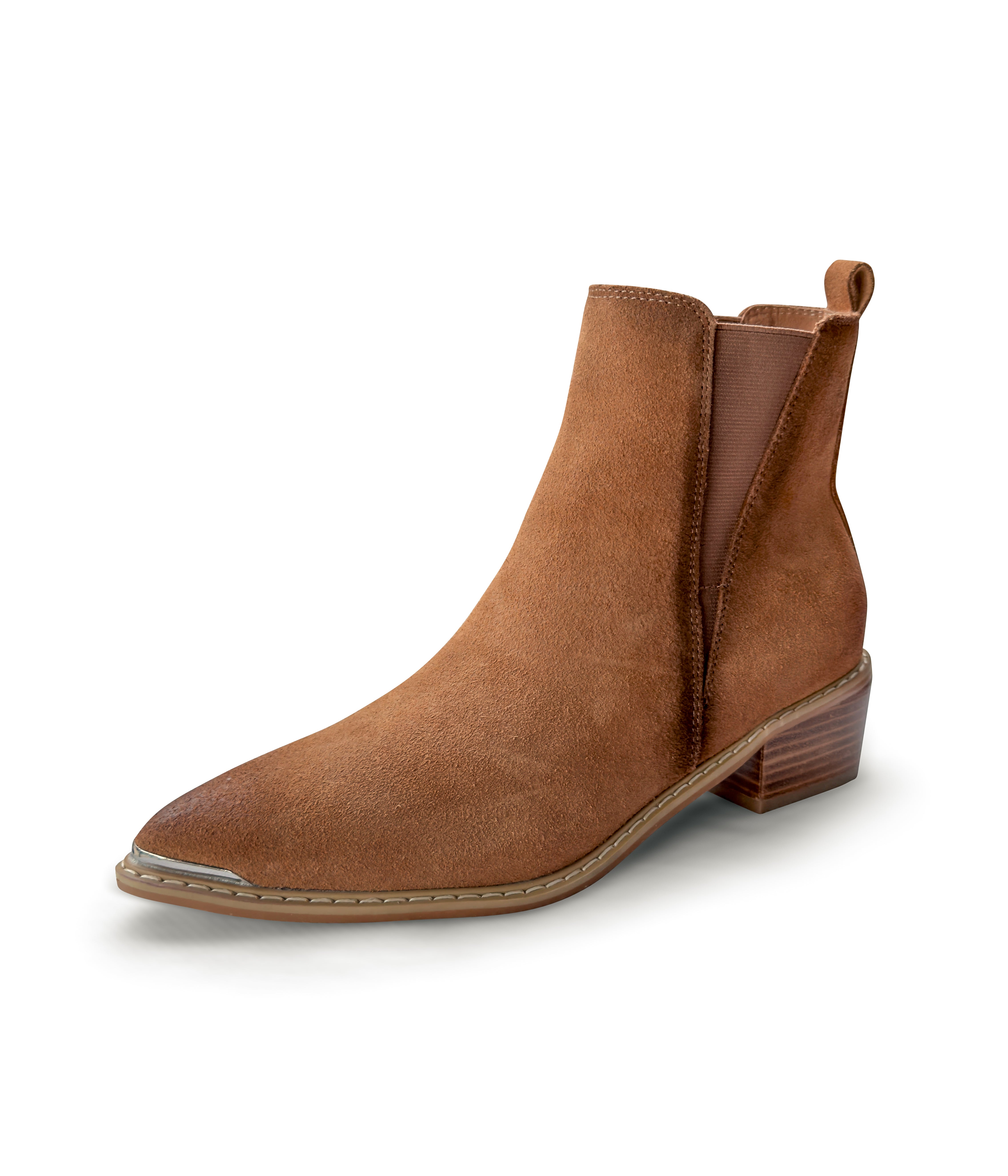 Wylie Suede Ankle Boot Tan With Elastic Sides 1.5in Heel Naughty Monkey