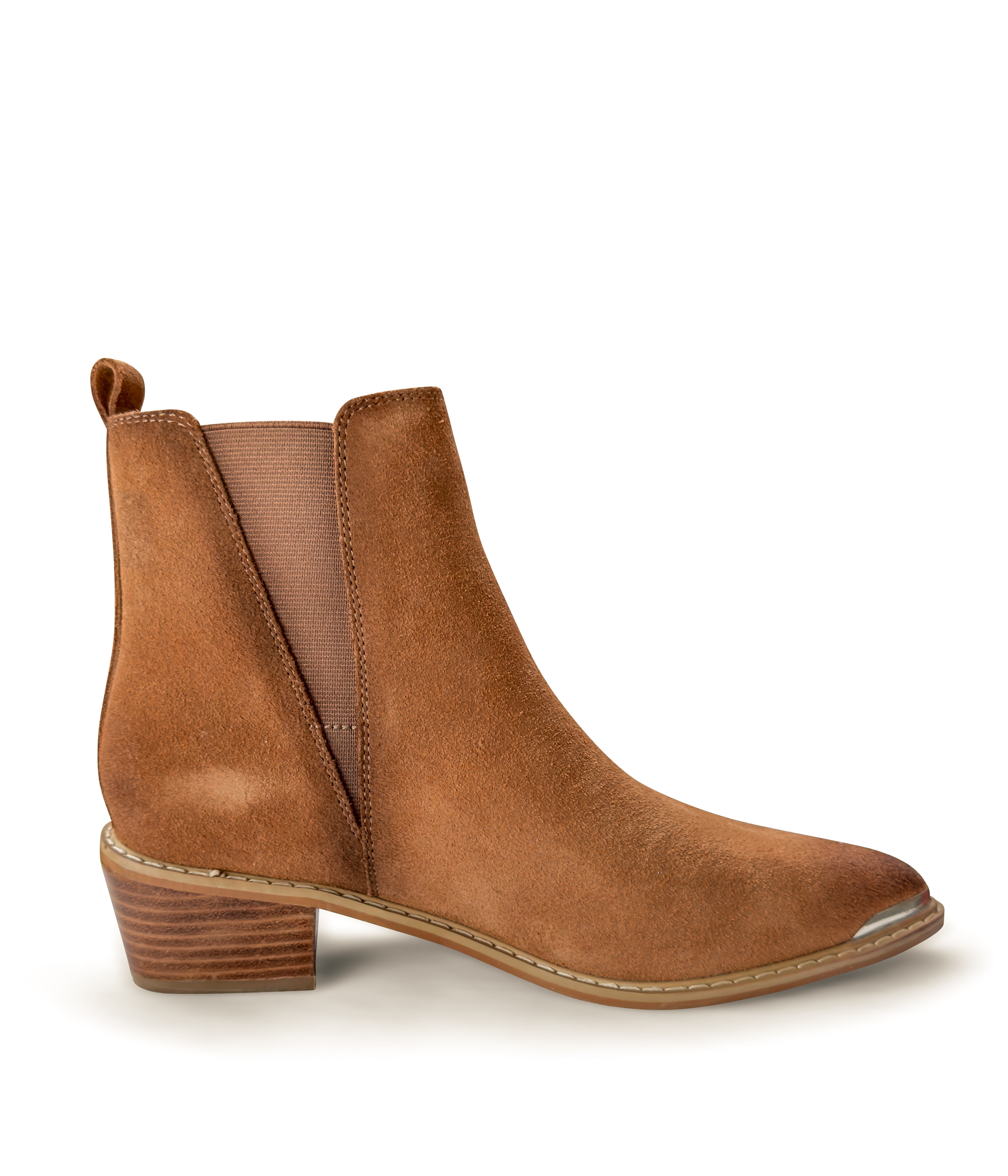 Wylie Suede Ankle Boot Tan With Elastic Sides 1.5in Heel Naughty Monkey