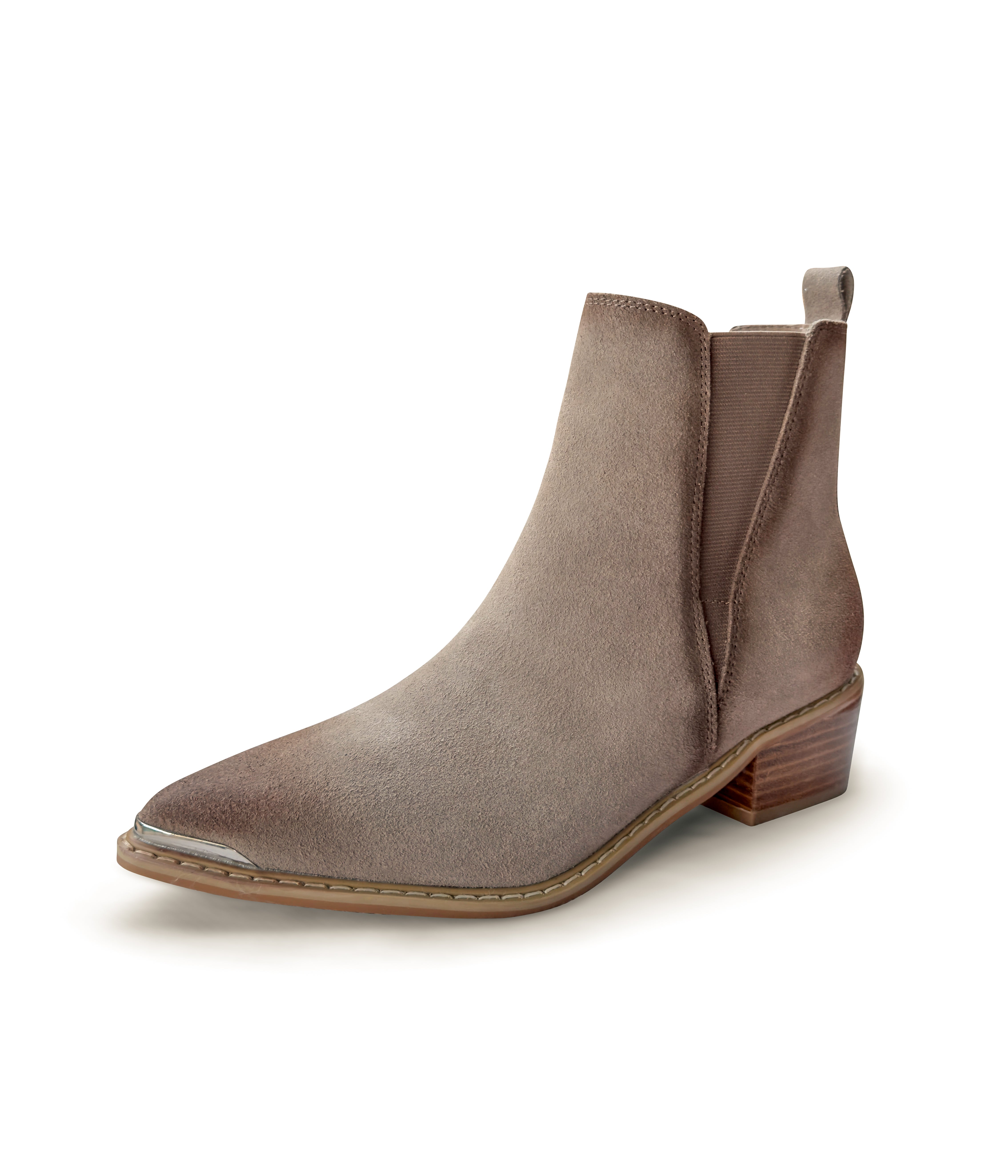 Wylie Suede Ankle Boot Taupe Cushioned Footbed Pull On Naughty Monkey