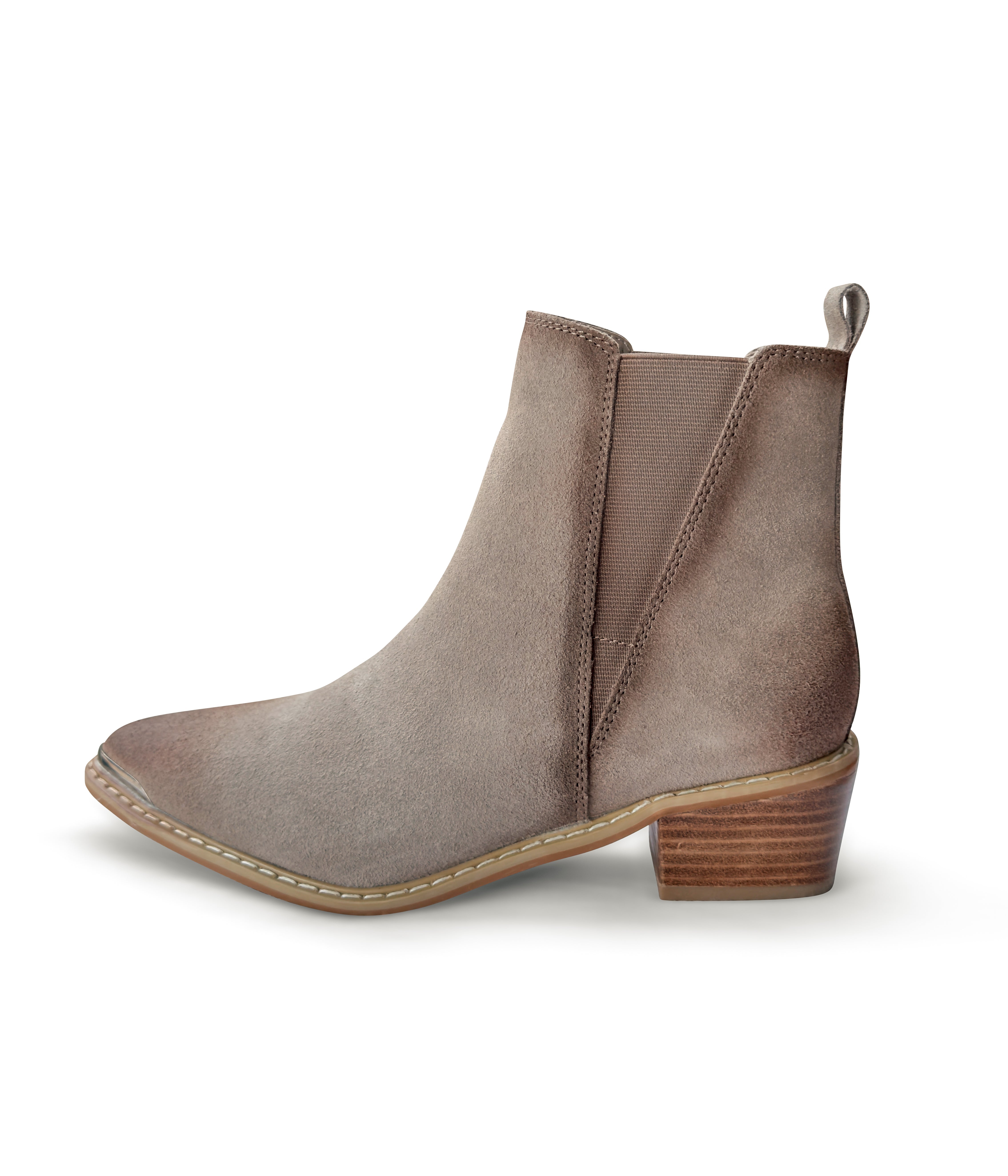 Wylie Suede Ankle Boot Taupe Cushioned Footbed Pull On Naughty Monkey