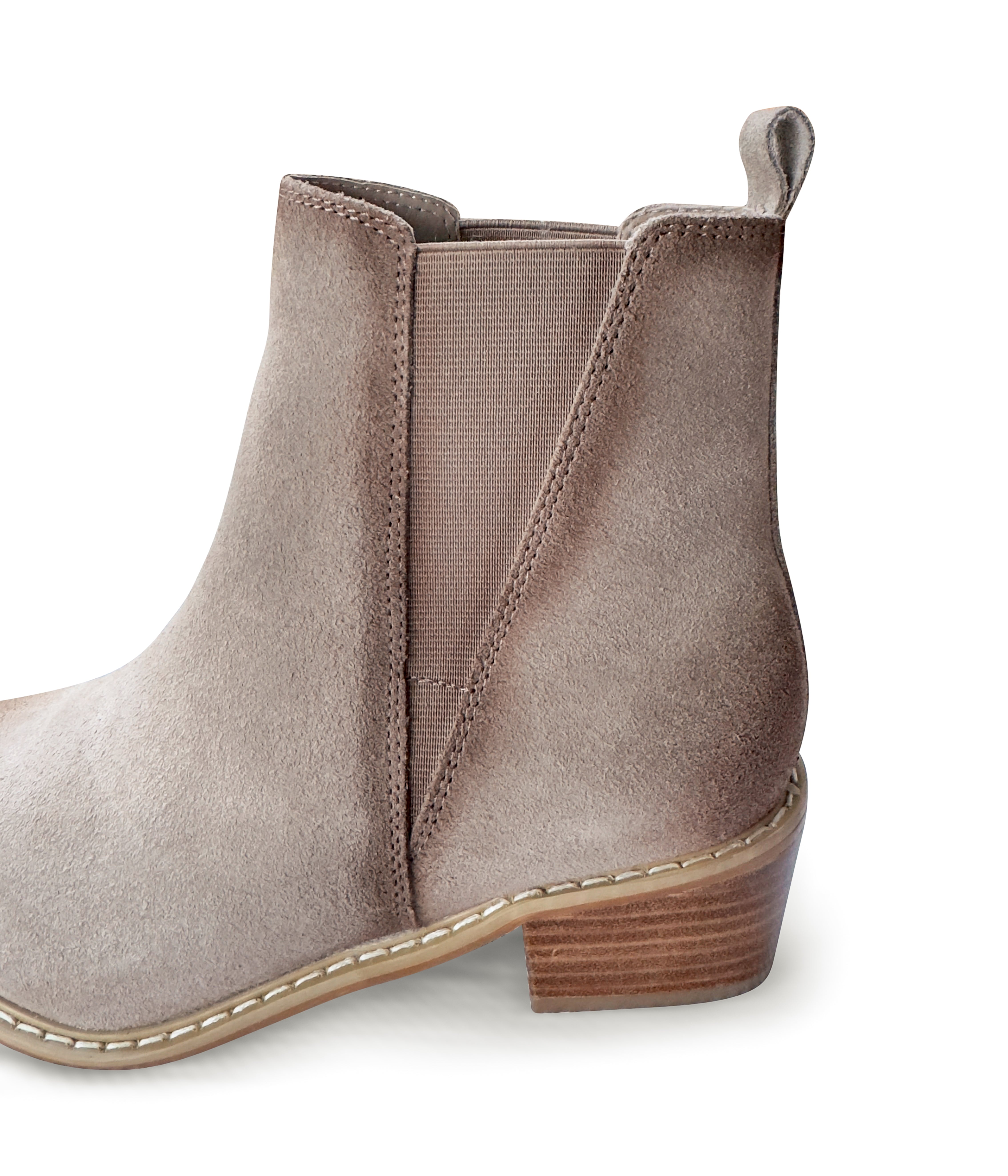 Wylie Suede Ankle Boot Taupe Cushioned Footbed Pull On Naughty Monkey