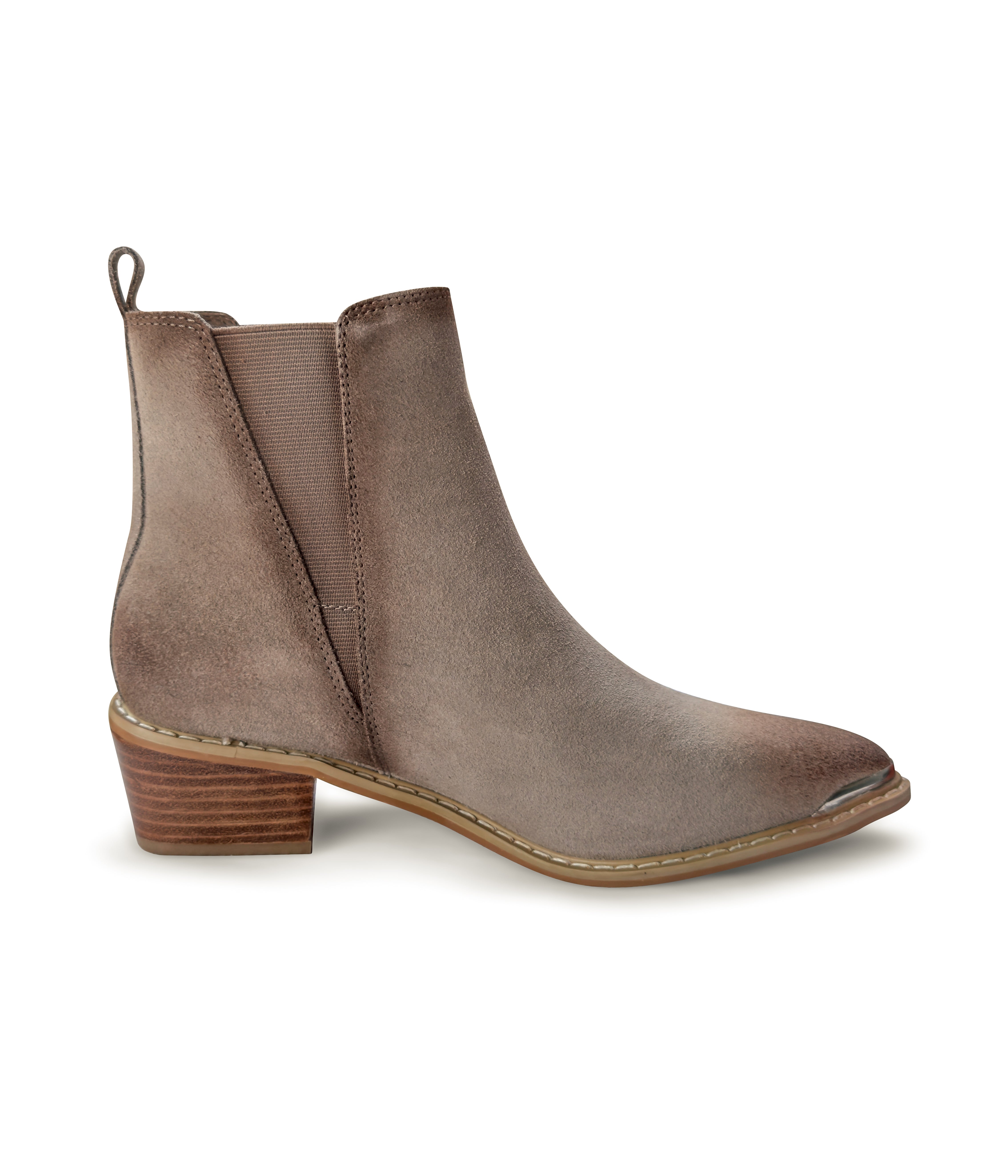 Wylie Suede Ankle Boot Taupe Cushioned Footbed Pull On Naughty Monkey