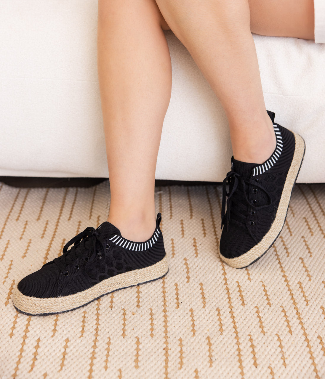 Yaras Sneakers Black Knit Upper Espadrille Platform Jute Naughty Monkey