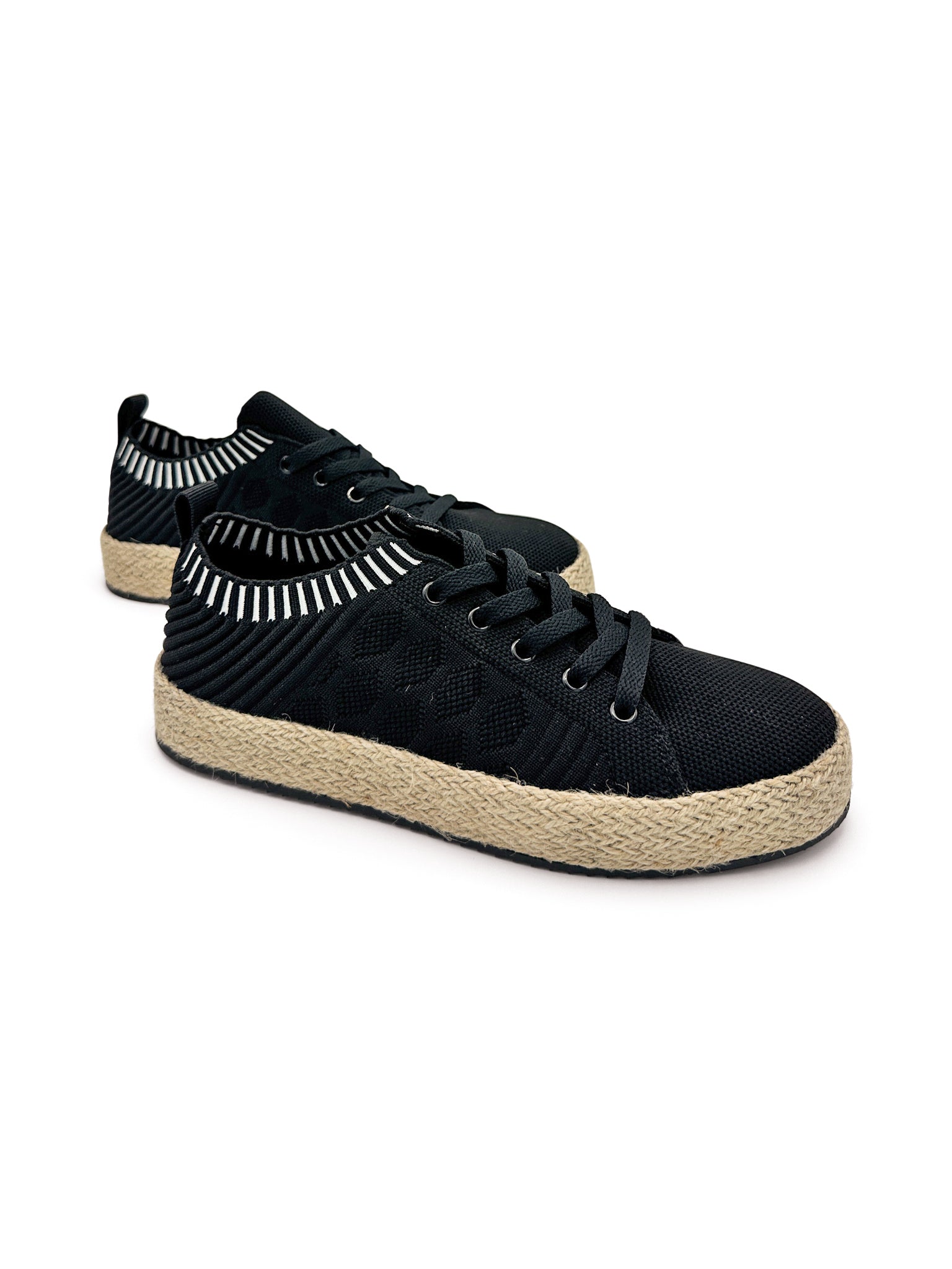 Yaras Sneakers Black Knit Upper Espadrille Platform Jute Naughty Monkey