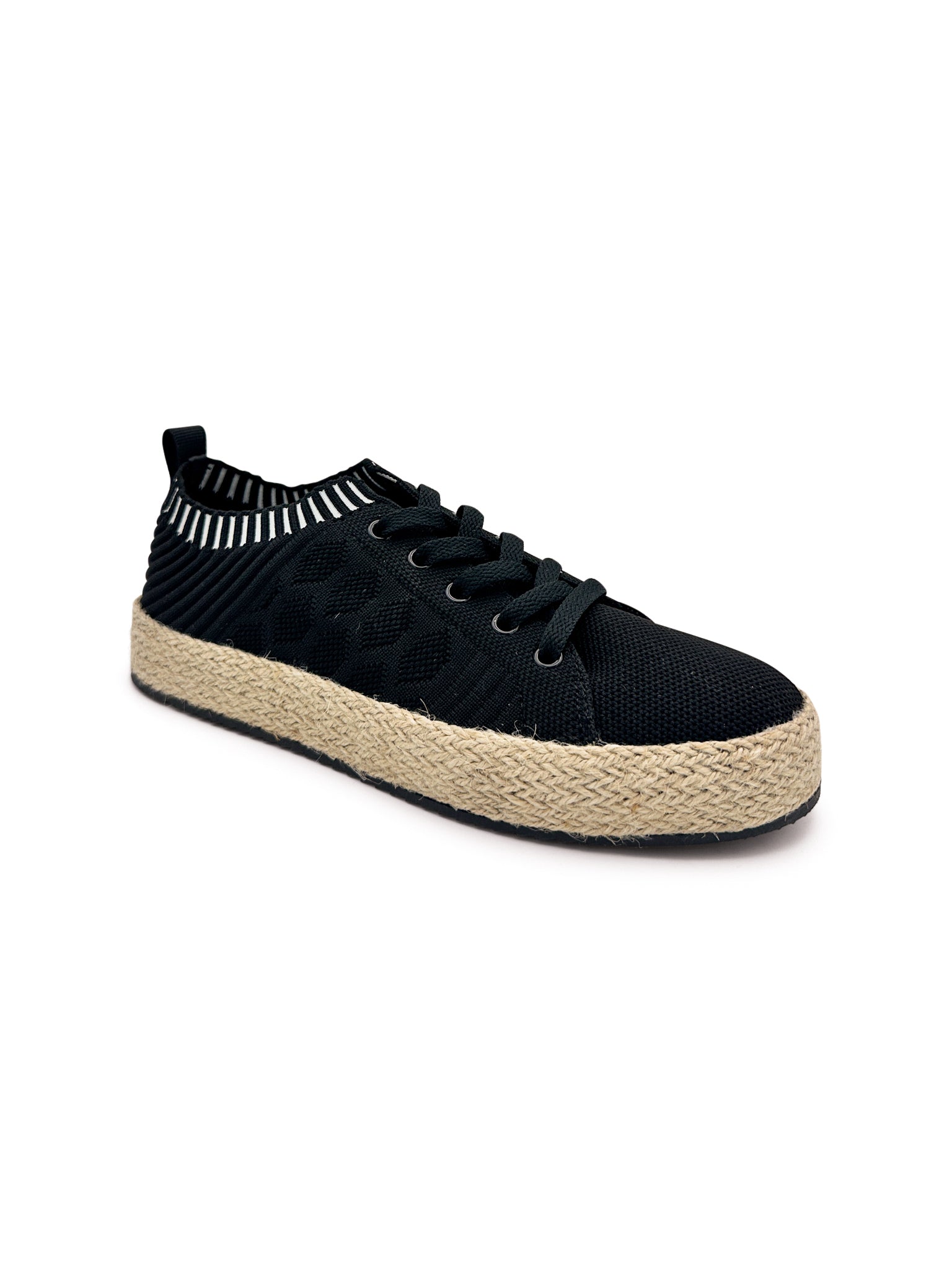 Yaras Sneakers Black Knit Upper Espadrille Platform Jute Naughty Monkey