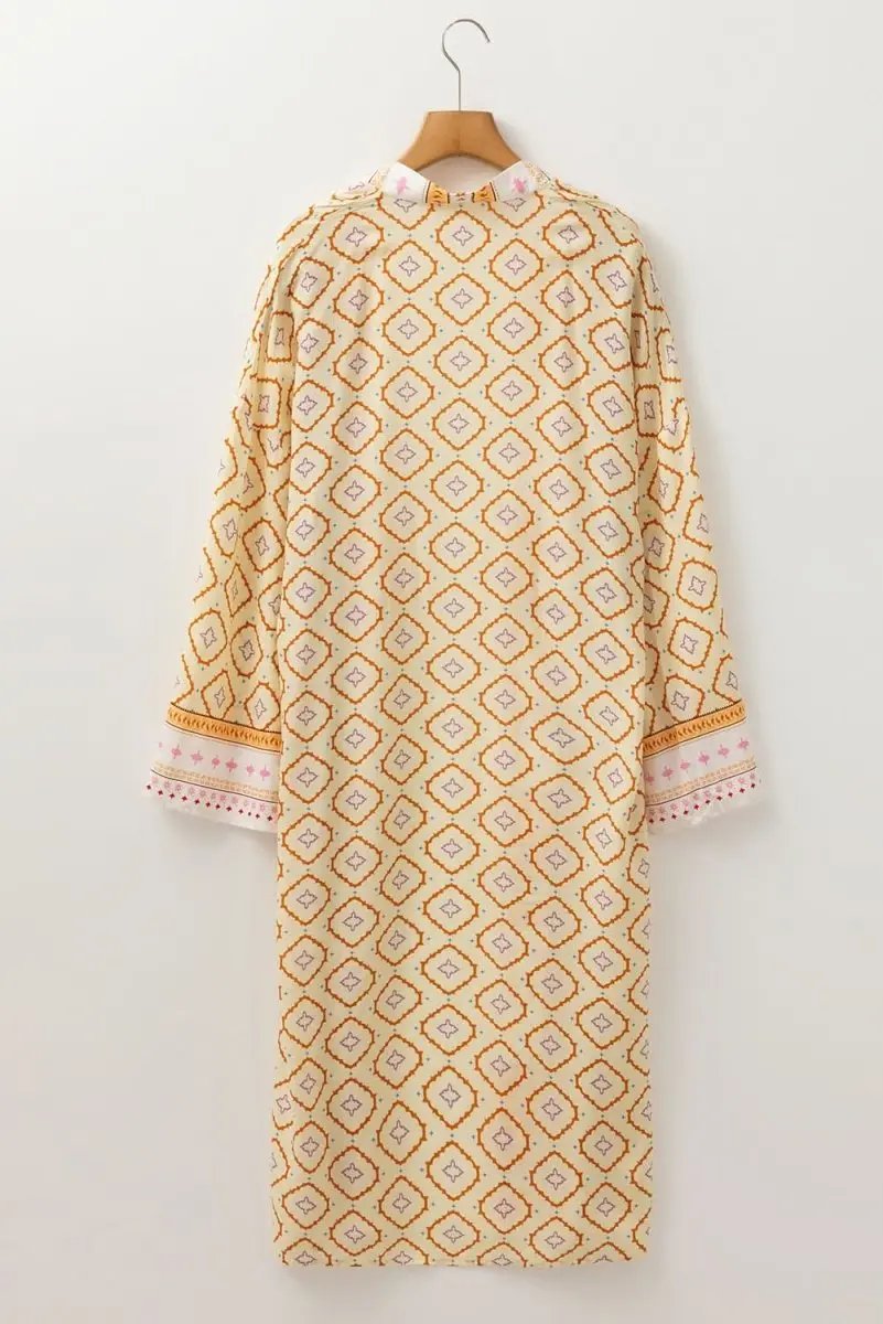 Yellow Bohemian Geometric Printed Loose Sleeve Long Kimono - Love Salve 