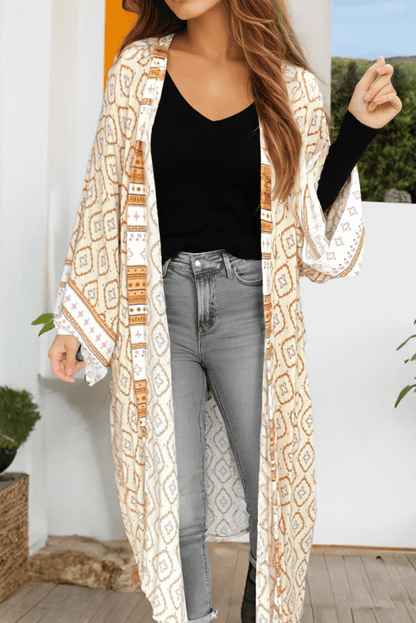 Yellow Bohemian Geometric Printed Loose Sleeve Long Kimono - Love Salve 