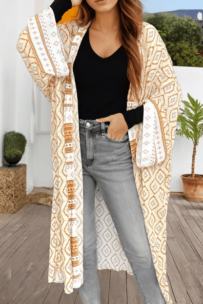 Yellow Bohemian Geometric Printed Loose Sleeve Long Kimono - Love Salve 