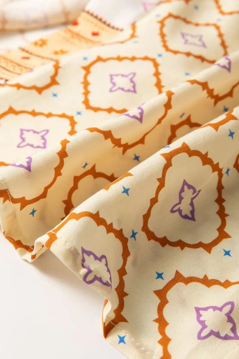 Yellow Bohemian Geometric Printed Loose Sleeve Long Kimono - Love Salve 