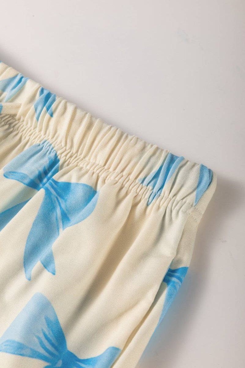 Yellow Bow Printed Short Sleeve Shirt Shorts Pajama Set - Love Salve 
