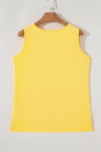 Yellow Cream Flower Graphic Casual Tank Top for Summer and Beach Wear - Love Salve 