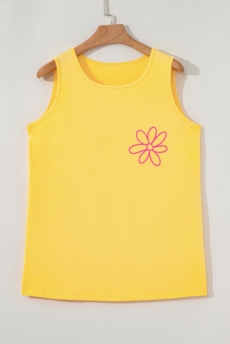Yellow Cream Flower Graphic Casual Tank Top for Summer and Beach Wear - Love Salve 