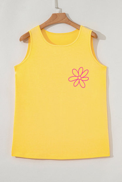 Yellow Cream Flower Graphic Casual Tank Top for Summer and Beach Wear - Love Salve 