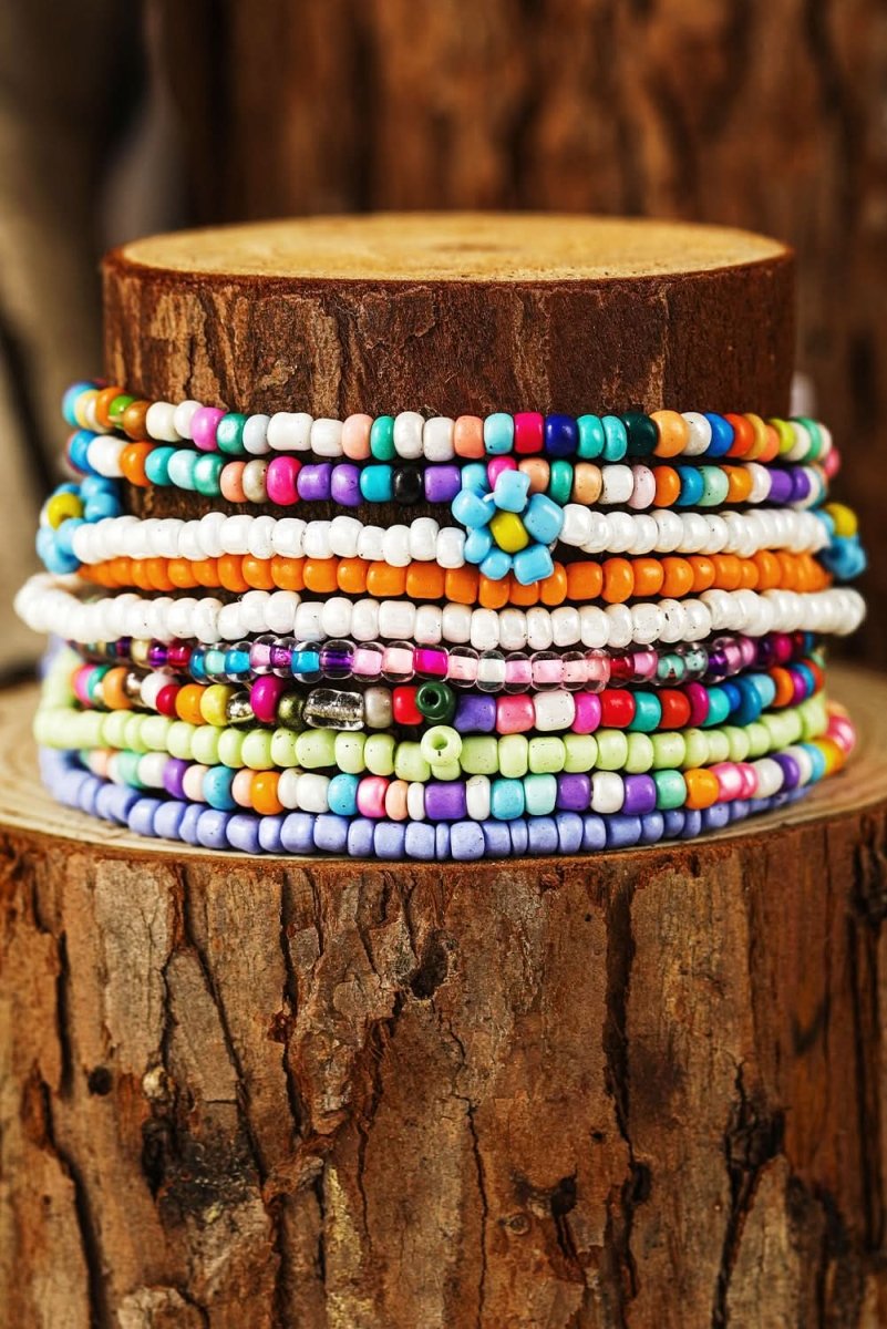 Yellow Flower Random Color Multi Layered Beaded Anklet Set - Love Salve 
