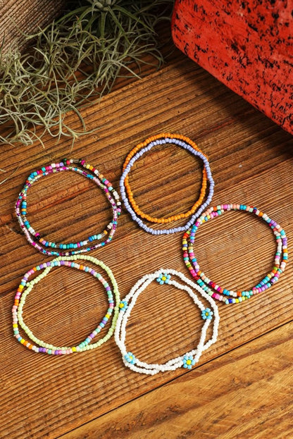 Yellow Flower Random Color Multi Layered Beaded Anklet Set - Love Salve 