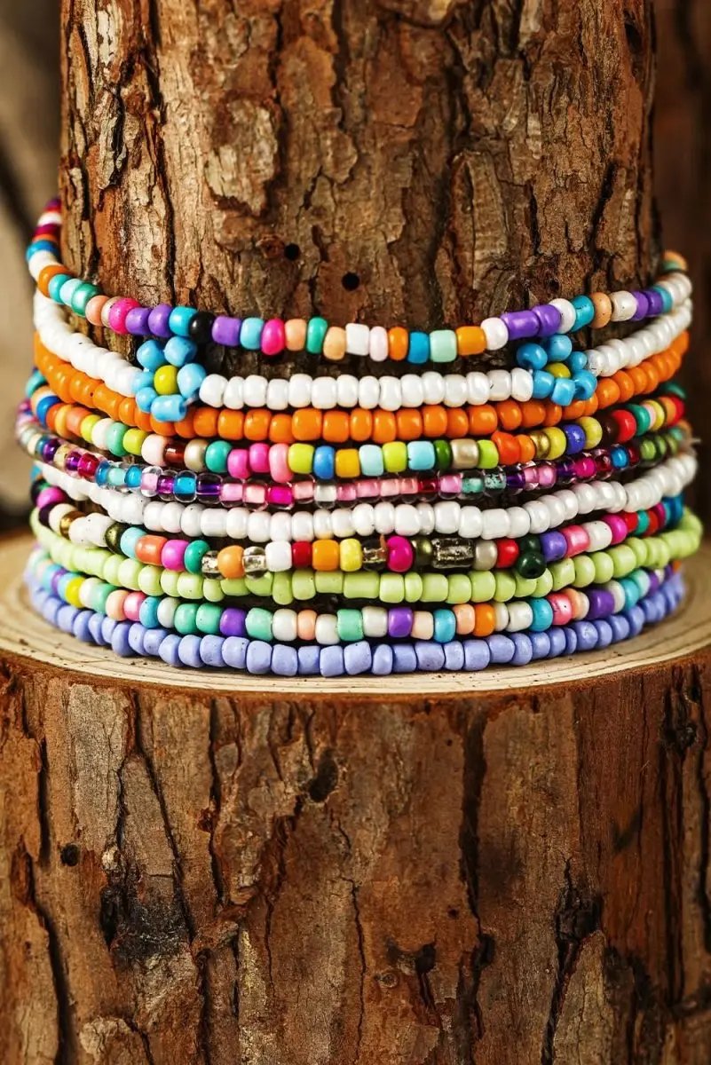 Yellow Flower Random Color Multi Layered Beaded Anklet Set - Love Salve 