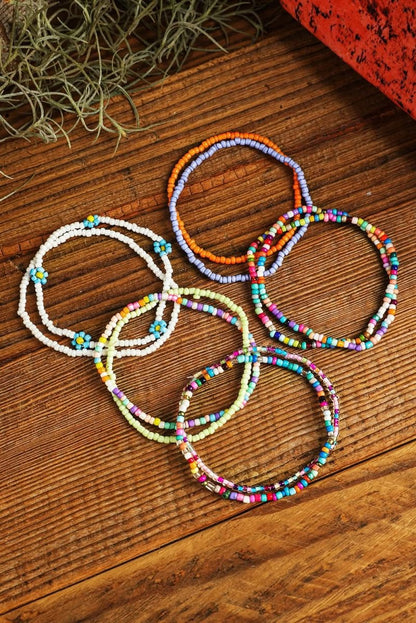 Yellow Flower Random Color Multi Layered Beaded Anklet Set - Love Salve 
