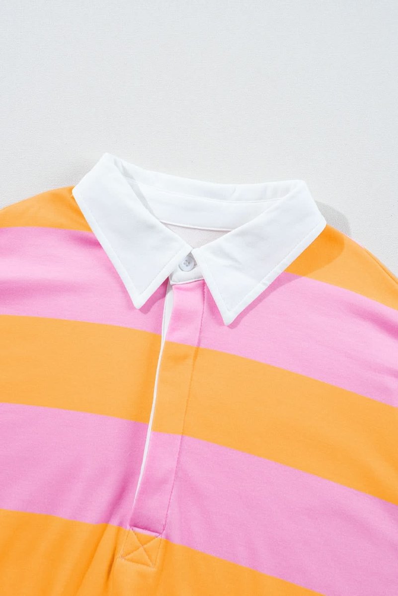 Yellow Stripe Color Block Polo Collar Sweatshirt - Love Salve 