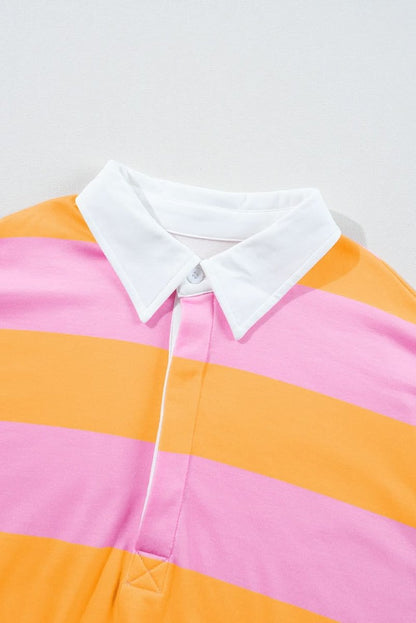 Yellow Stripe Color Block Polo Collar Sweatshirt - Love Salve 