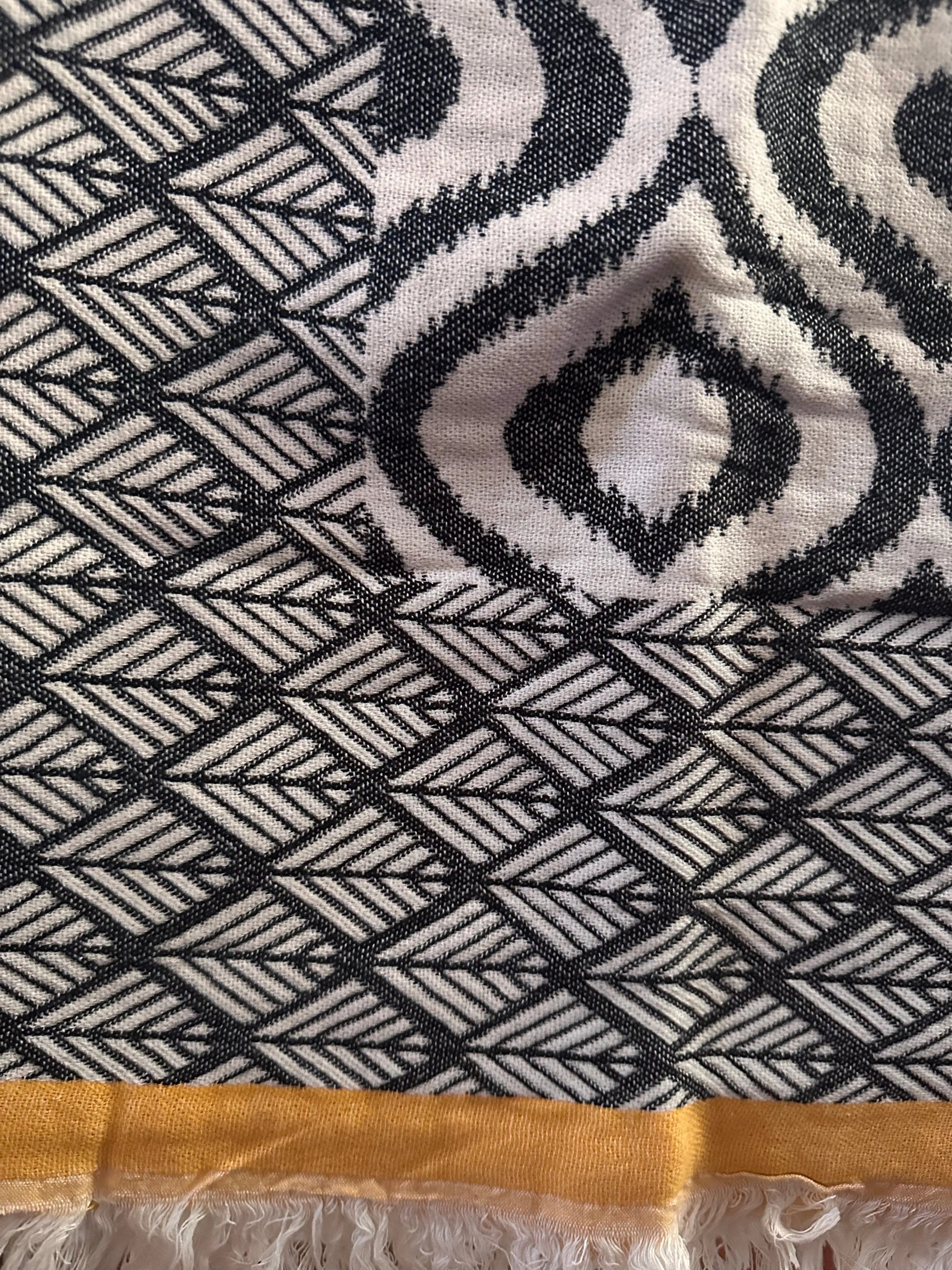 Ikat Yellow Turkish Throw Blanket 100 Percent Organic Cotton Double Sided 60x72 Inches - Love Salve 