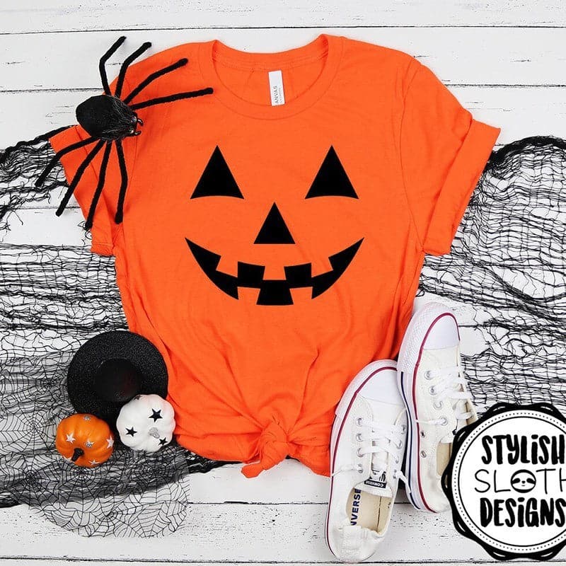 Festive pumpkin skull knit tee for women