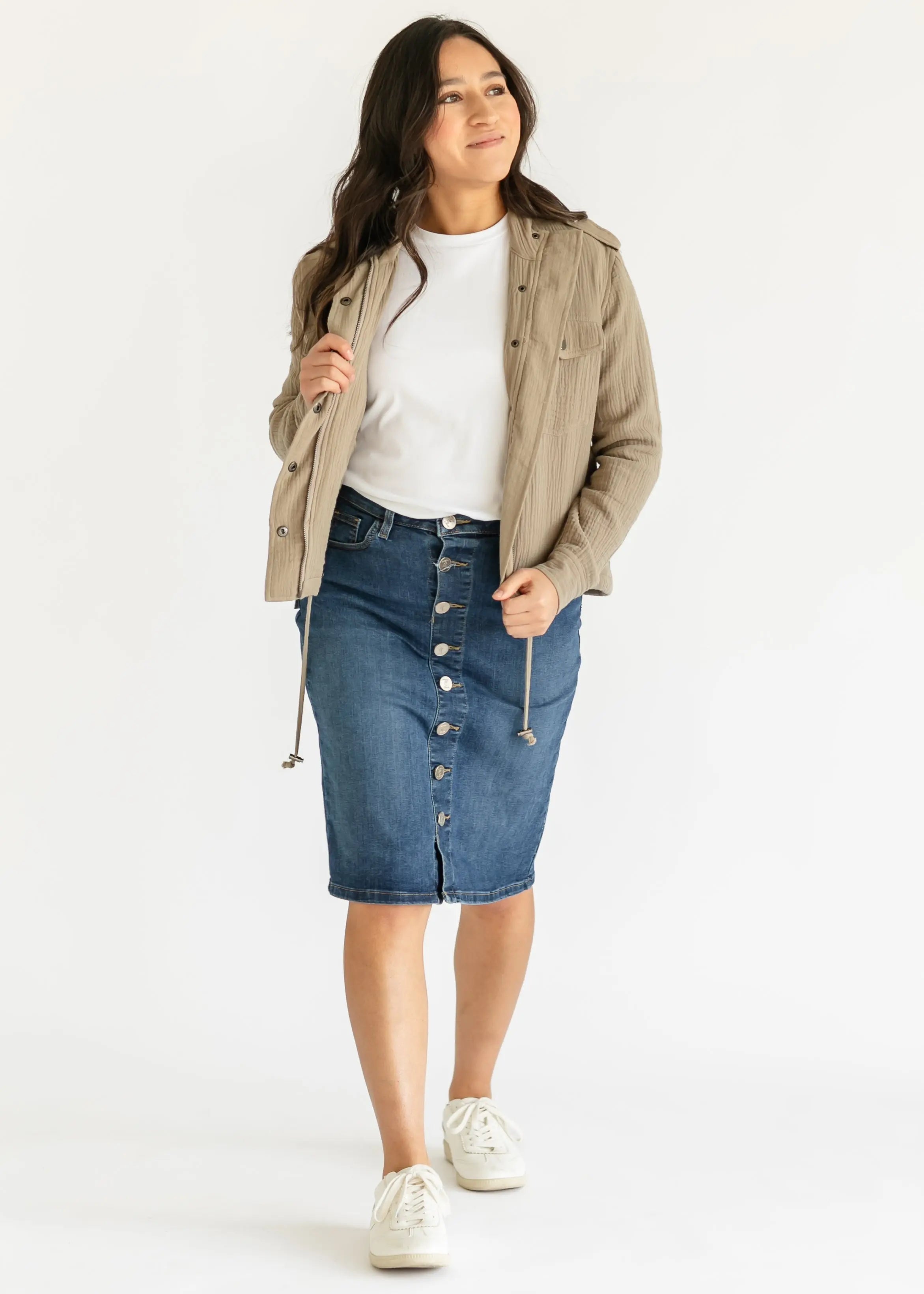 Zana Front Button Denim Midi Skirt Inherit Co.