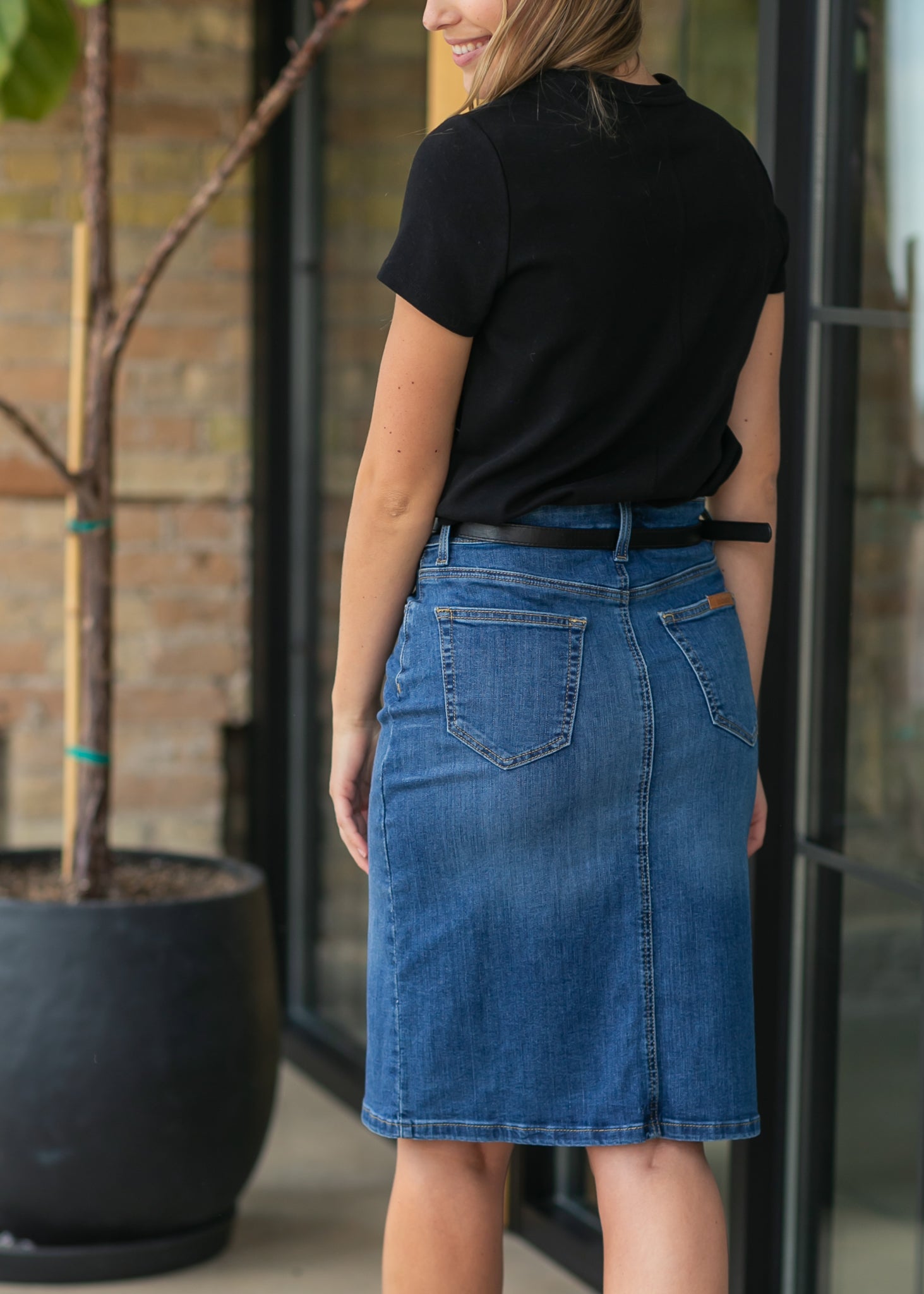 Zana Front Button Denim Midi Skirt Inherit Co.