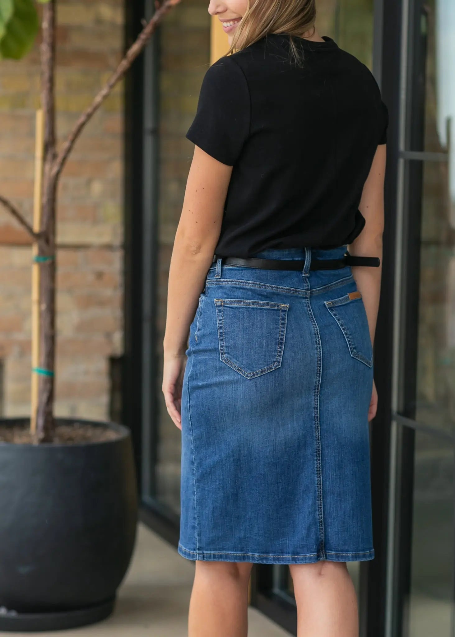 Zana Front Button Denim Midi Skirt Inherit Co.