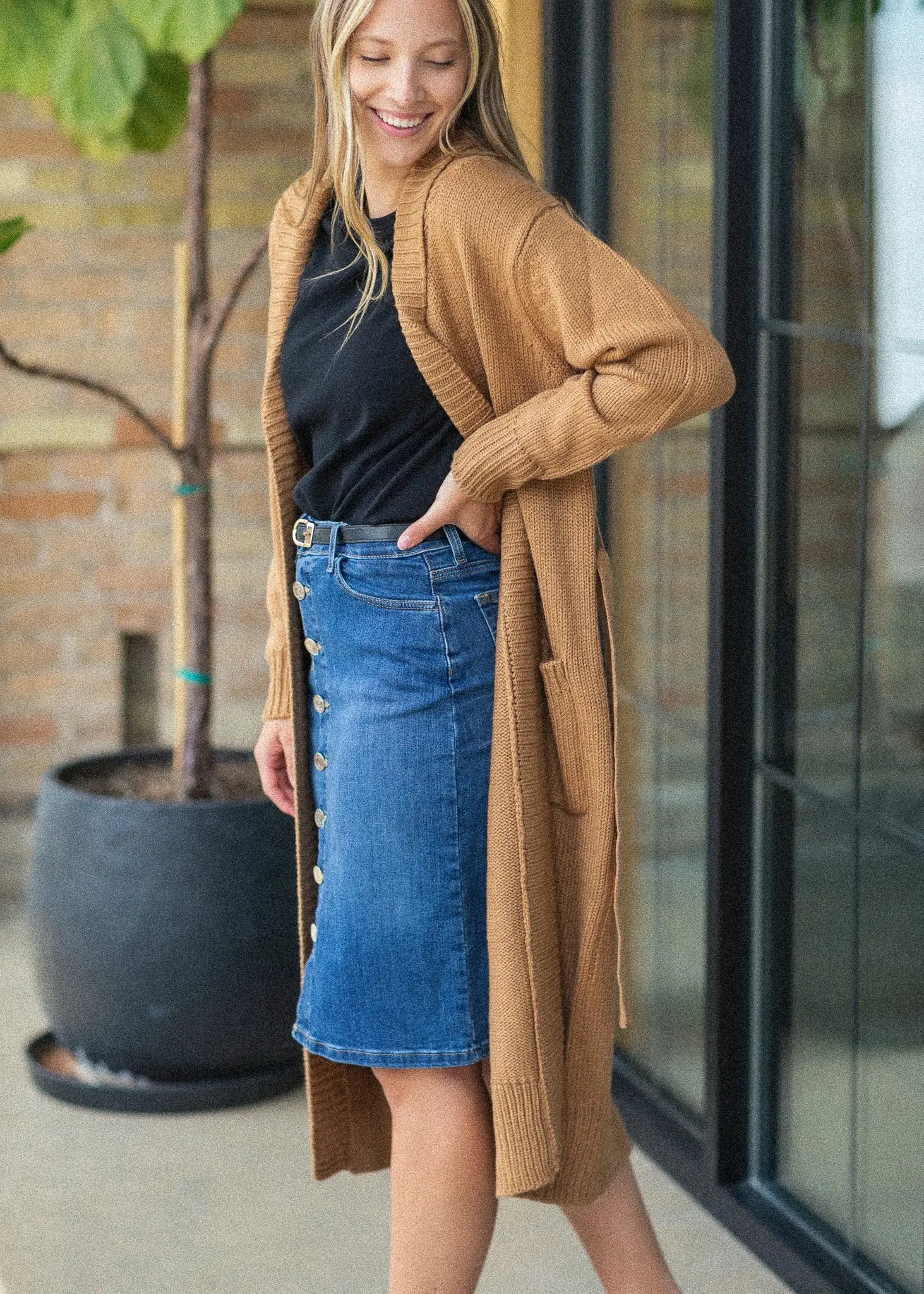 Zana Front Button Denim Midi Skirt Inherit Co.