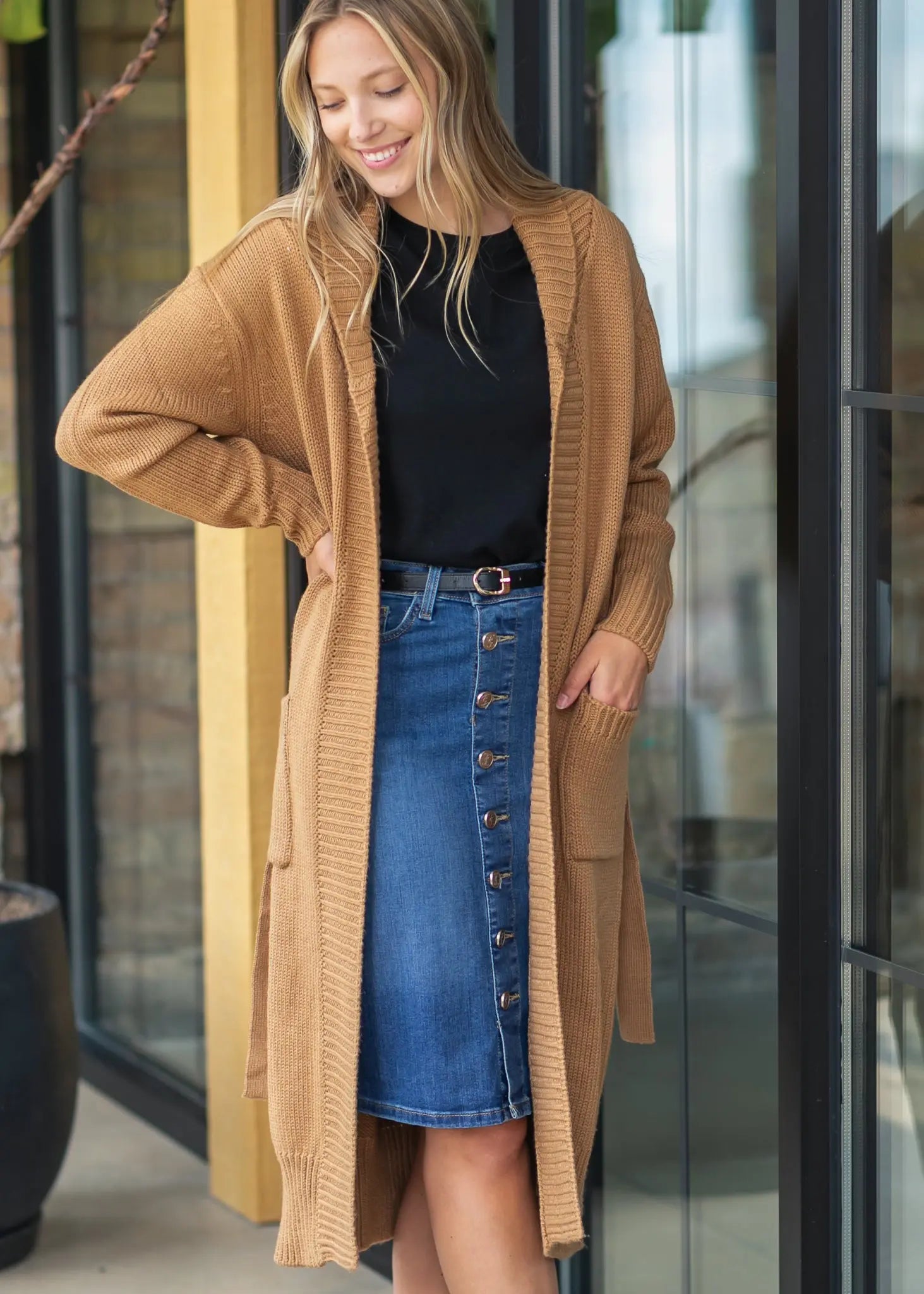 Zana Front Button Denim Midi Skirt Inherit Co.