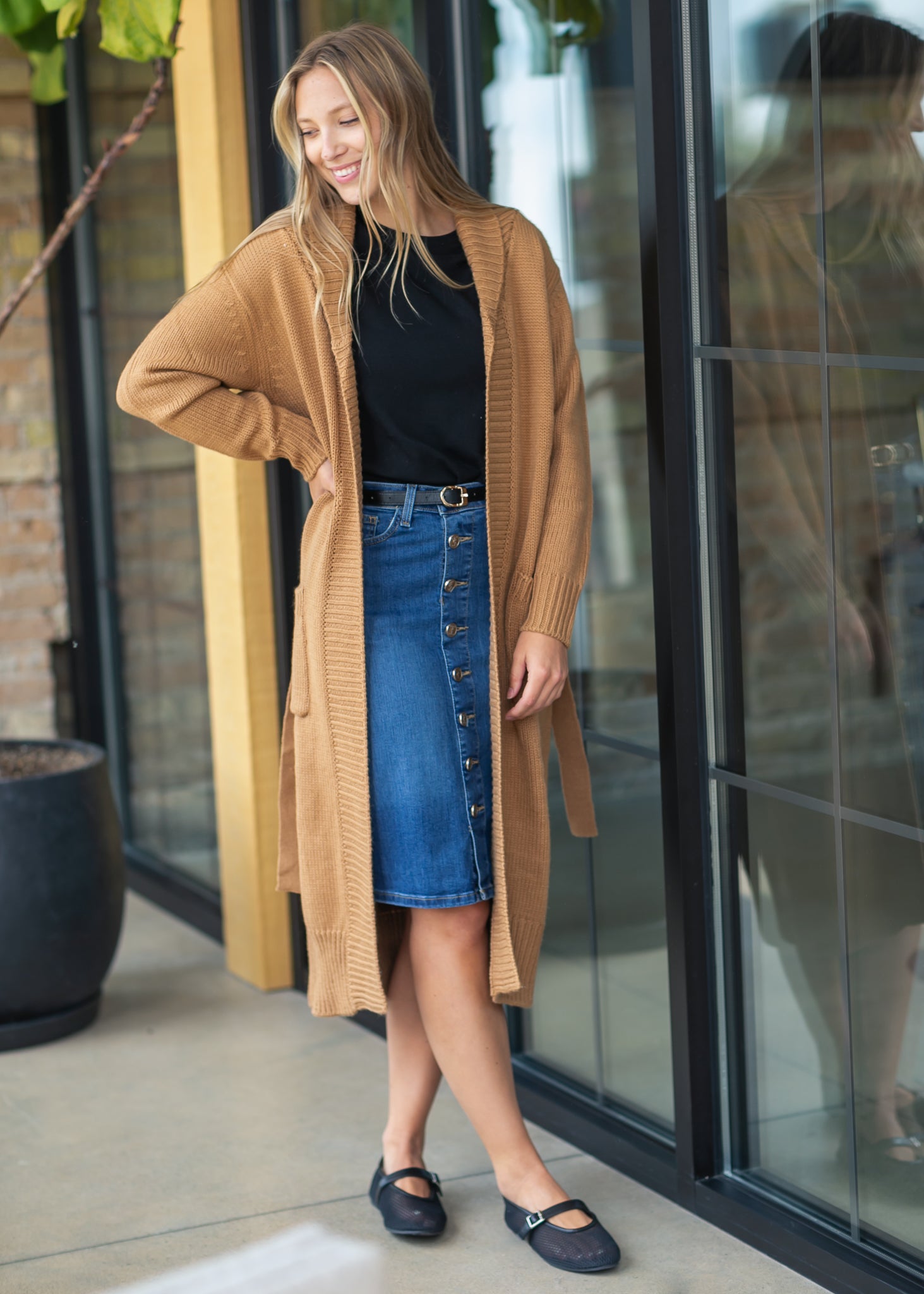 Zana Front Button Denim Midi Skirt Inherit Co.