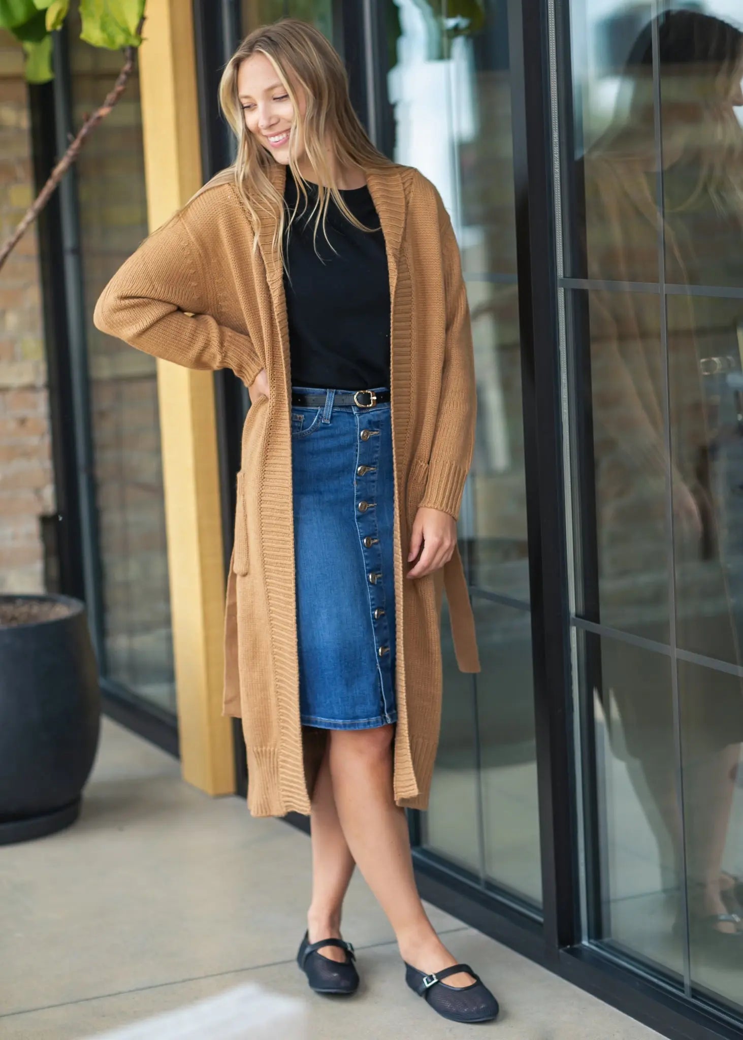 Zana Front Button Denim Midi Skirt Inherit Co.