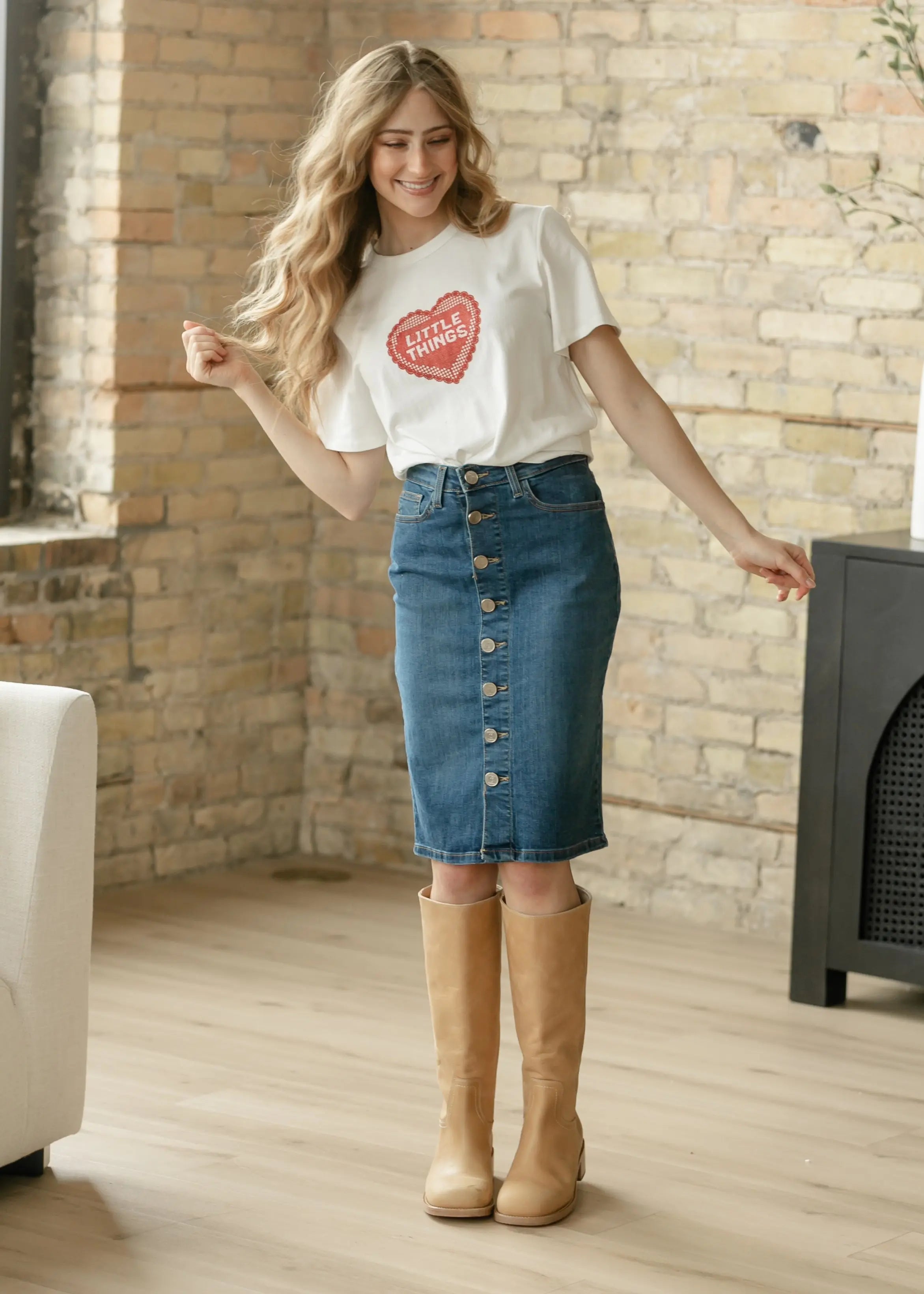 Zana Front Button Denim Midi Skirt Inherit Co.