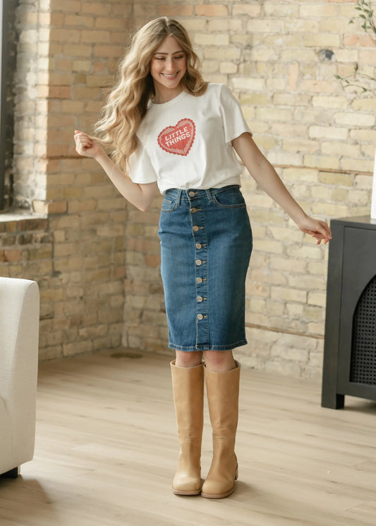 Zana Front Button Denim Midi Skirt Inherit Co.