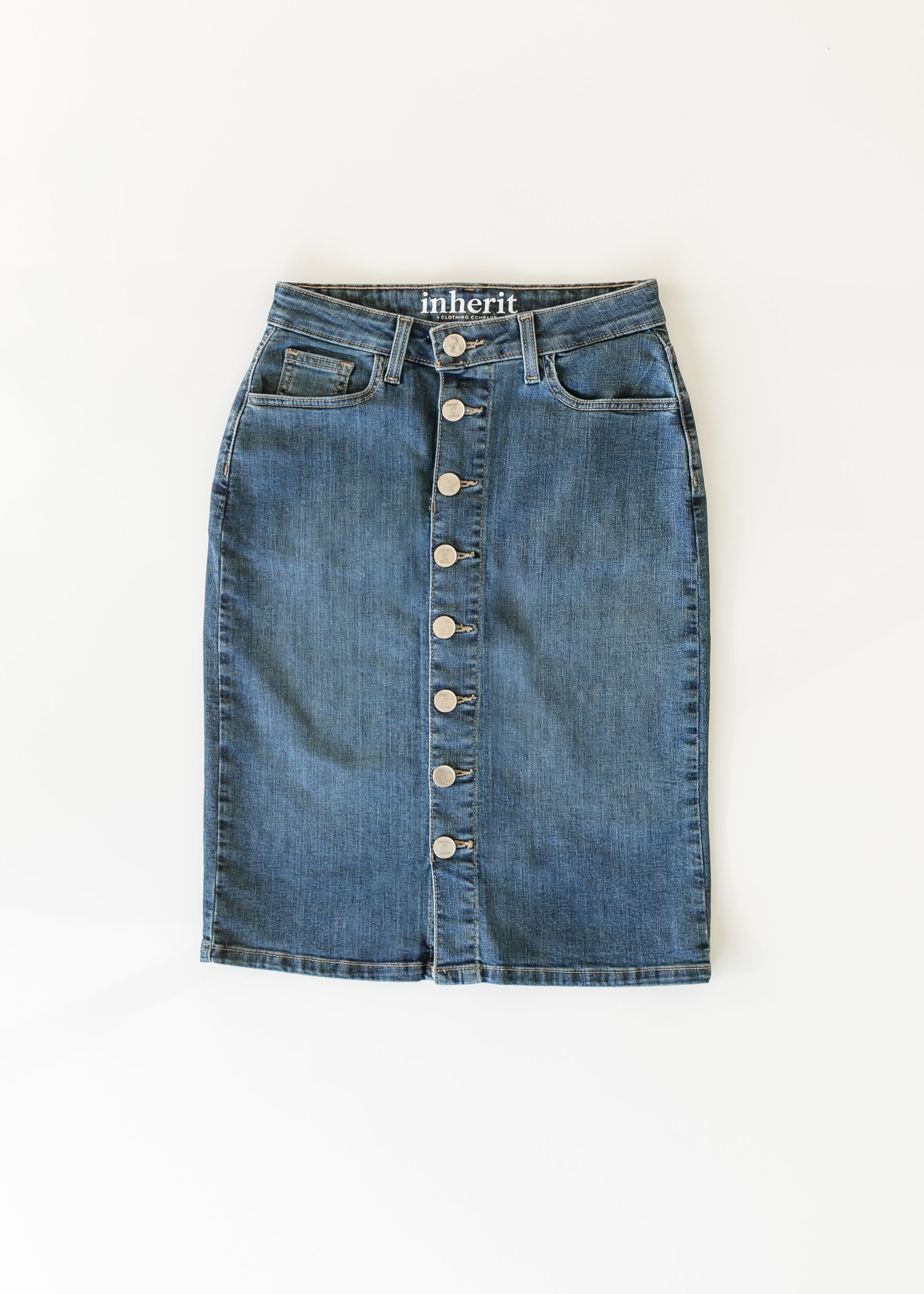 Zana Front Button Denim Midi Skirt Inherit Co.