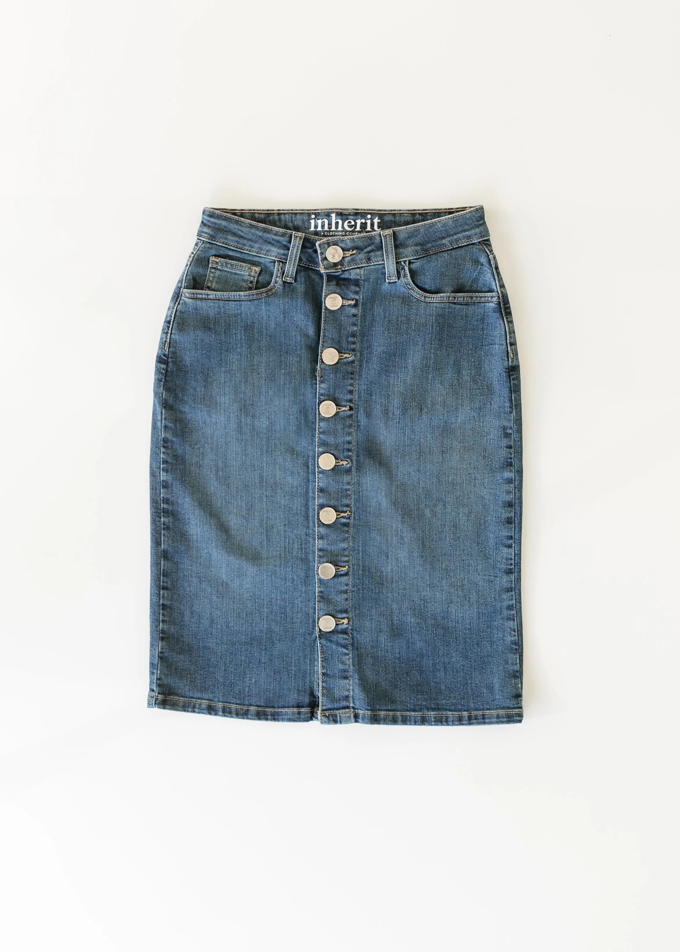 Zana Front Button Denim Midi Skirt Inherit Co.