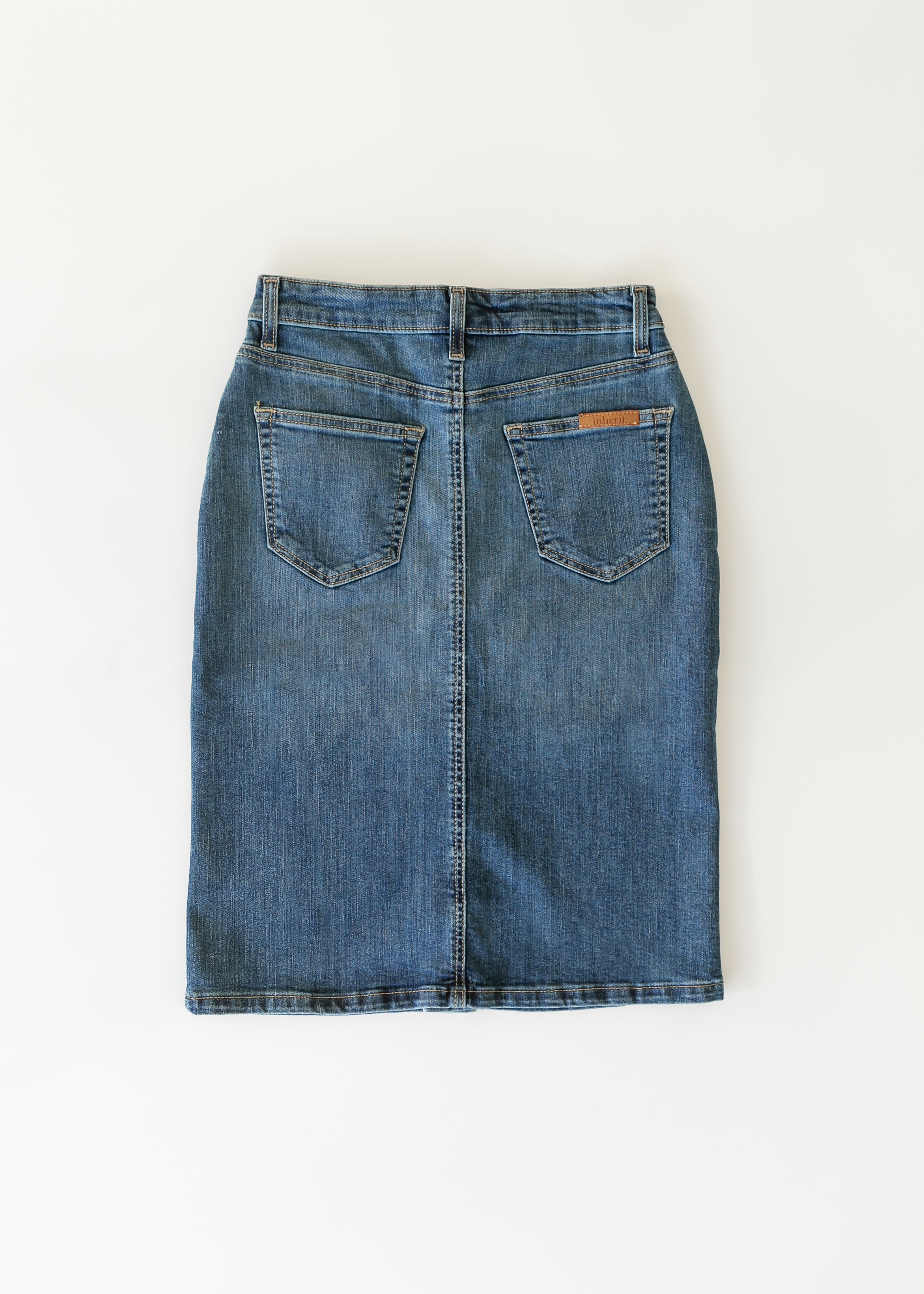 Zana Front Button Denim Midi Skirt Inherit Co.