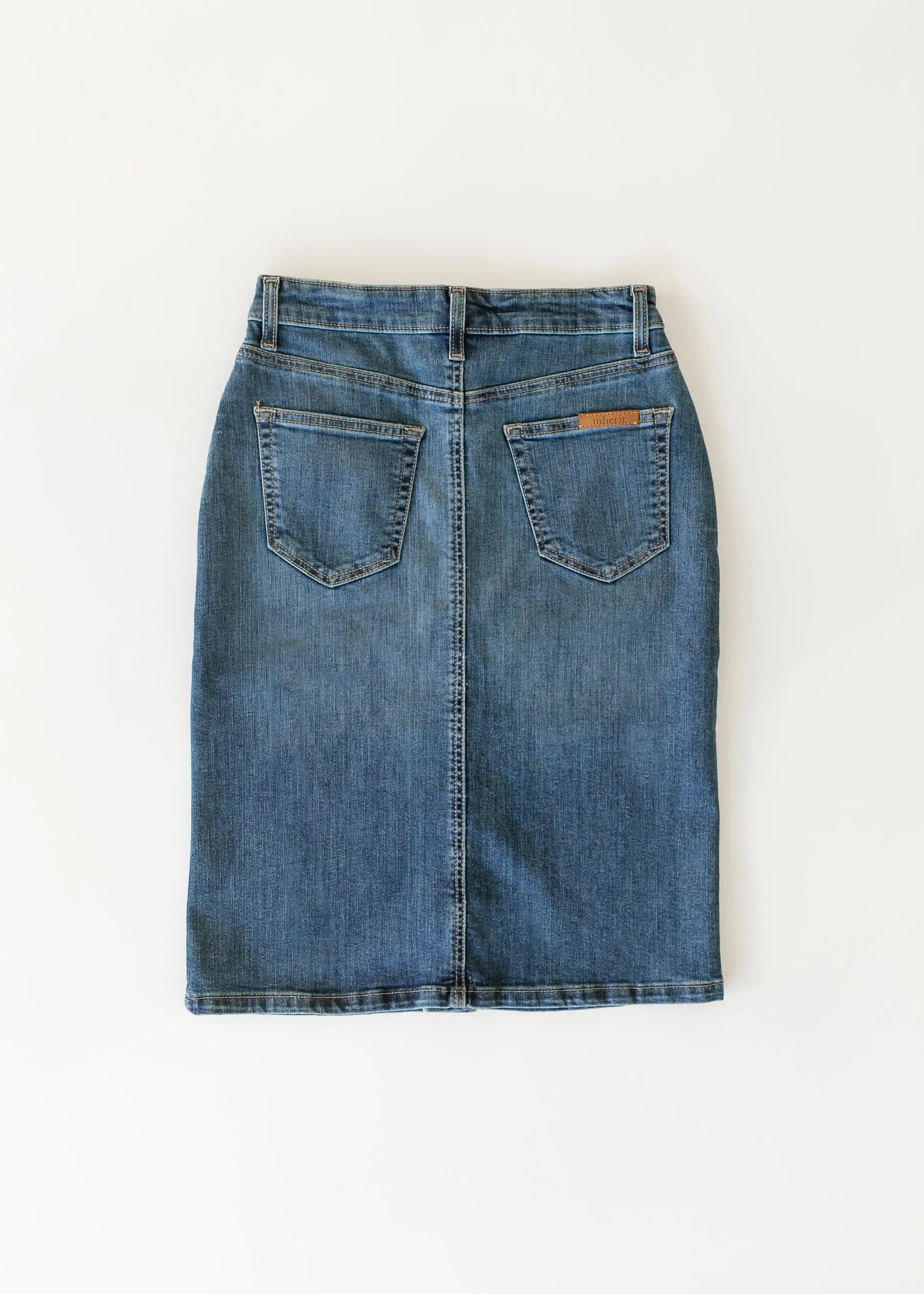 Zana Front Button Denim Midi Skirt Inherit Co.