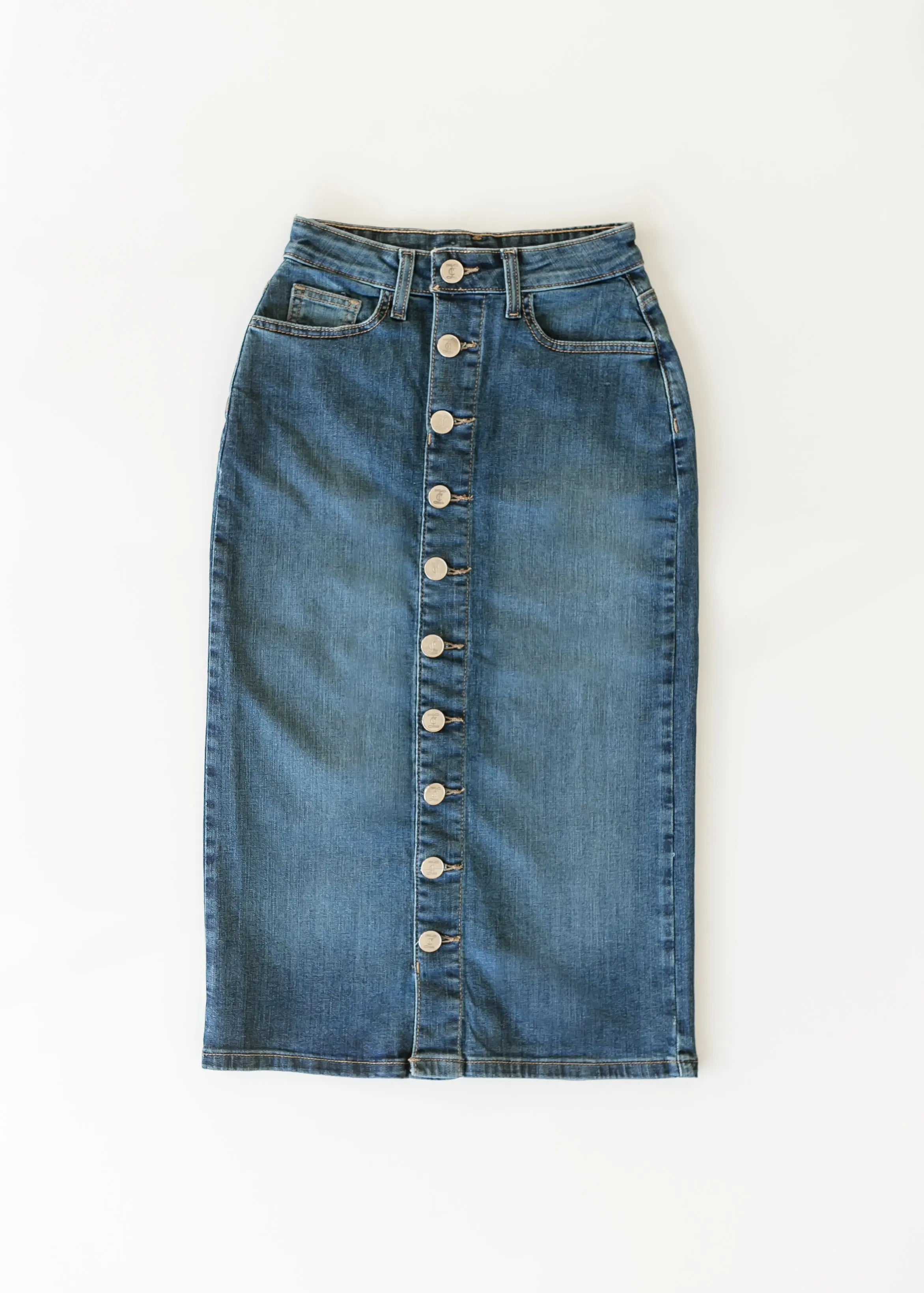 Zana Front Button Denim Midi Skirt Inherit Co.